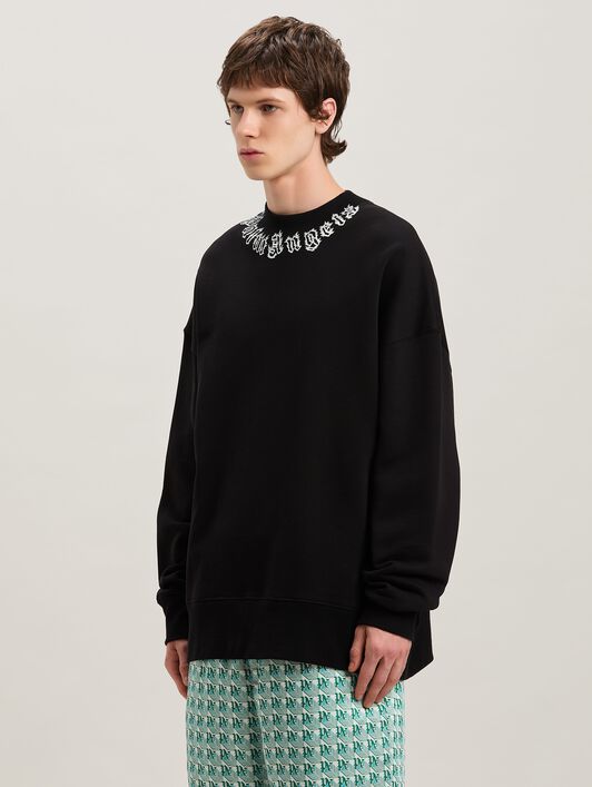 PALM ANGELS  Flame logo Sweatshirt NERO - OFF WHITE PMBA026S25FLE002