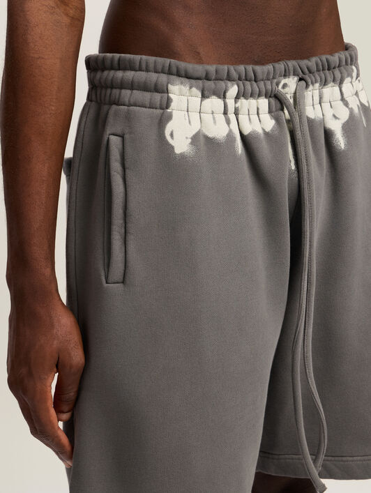 PALM ANGELS Waist Logo Sweatshort DARK GREY - OFF WHITE PMCI019F25FLE001