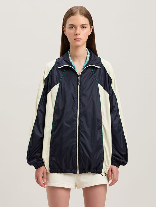 PALM ANGELS  Curved logo colorblock windbreaker NAVY BLUE - OFF WHITE PWEB015S25FAB001
