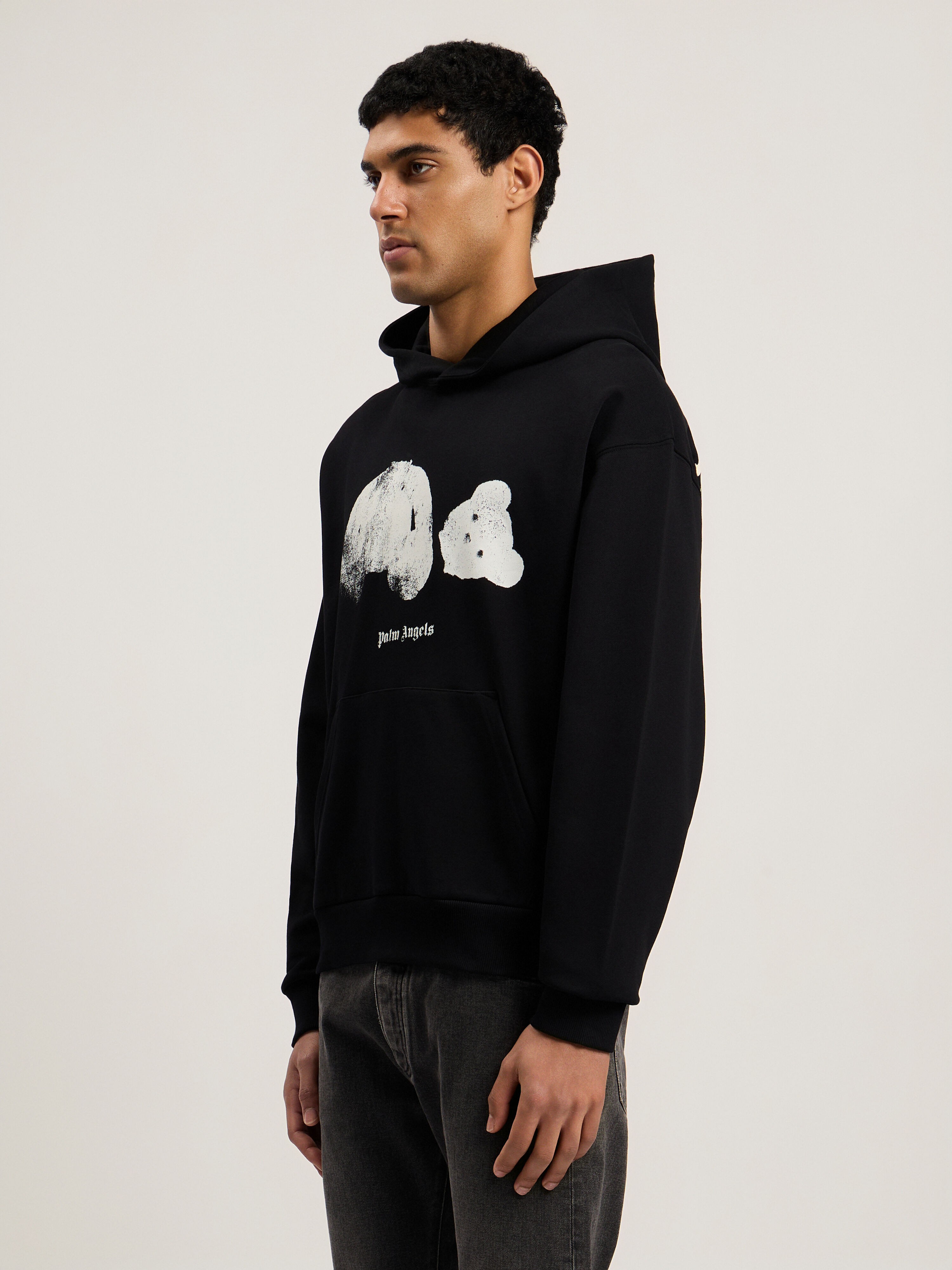 Spray Broken Bear Hoodie in Black/White for Men | Palm Angels® Spray Broken Bear Hoodie in Black/White for Men | Palm Angels®
