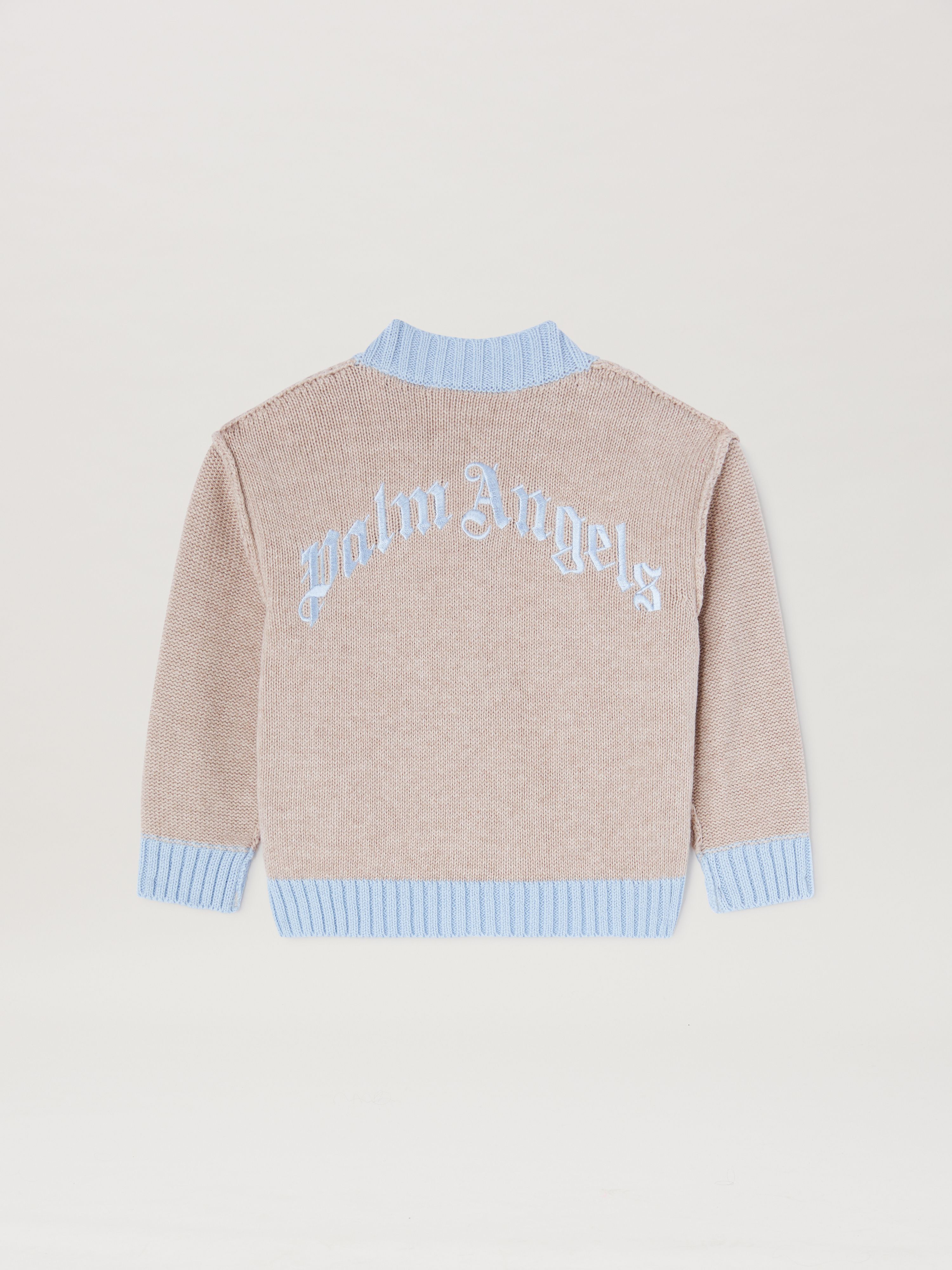 PALM ANGELS  Curved Logo Knit Cardigan TAUPE LIGHT BLUE PBXK001S25KNI001