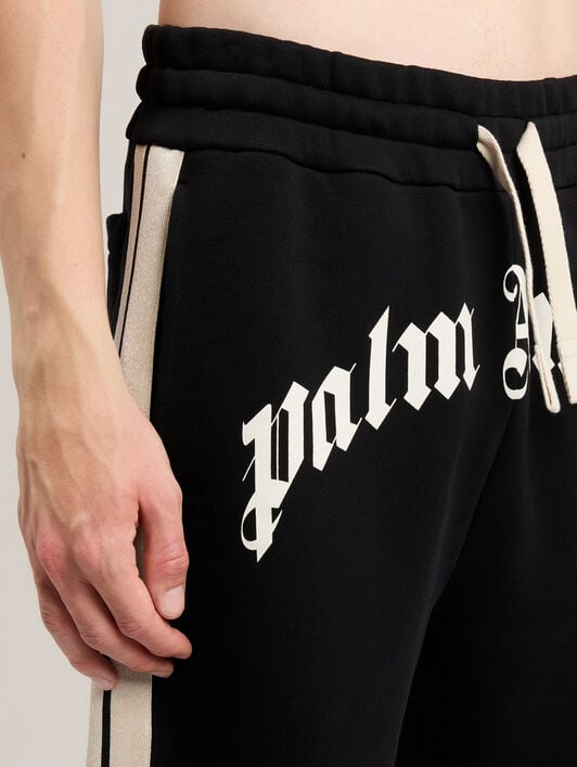 Curved Logo Track Sweatshorts PALM ANGELS Curved Logo Track Sweatshorts BLACK OFF WHITE PMCI02DS26FLE001