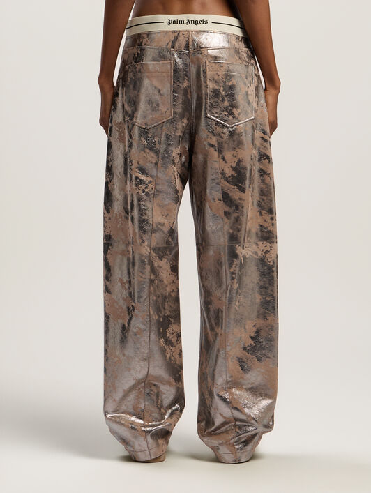 PALM ANGELS Laminated Leather Carrot Pant NUDE - SILVER PWJB027F25LEA001
