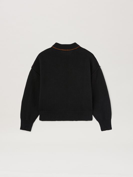 PALM ANGELS  Shark embroidered knit sweater BLACK ORANGE PBHE002S25KNI001