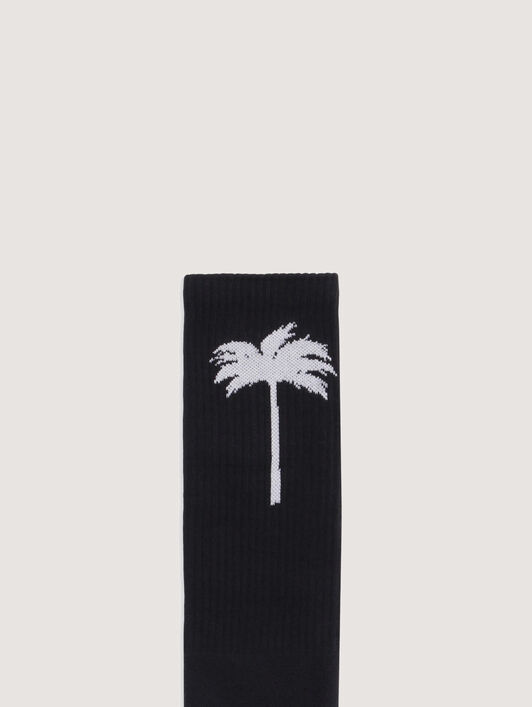 PALM ANGELS Palm Tree Logo Socks BLACK WHITE PMRA001C99FAB003