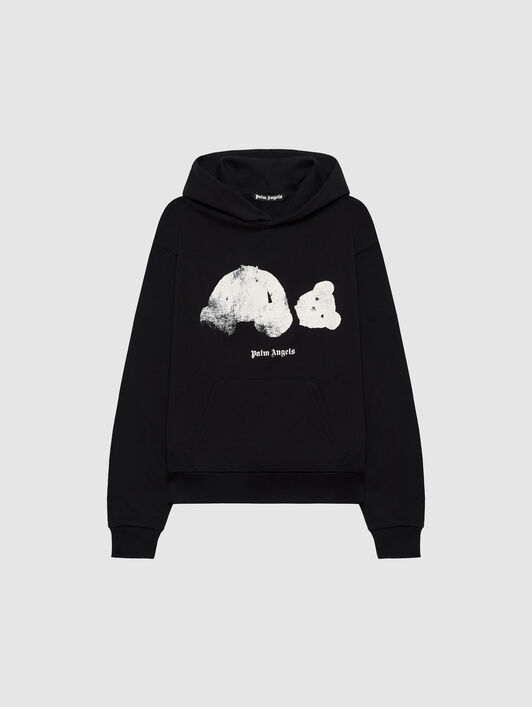 PALM ANGELS Spray Broken Bear Hoodie Black/White PMBB17DT26FLE002