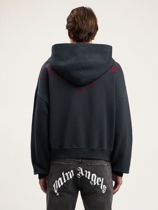 PALM ANGELS Big Neck Logo Zip Hoody BLACK BURGUNDY PMBE02FS26FLE001