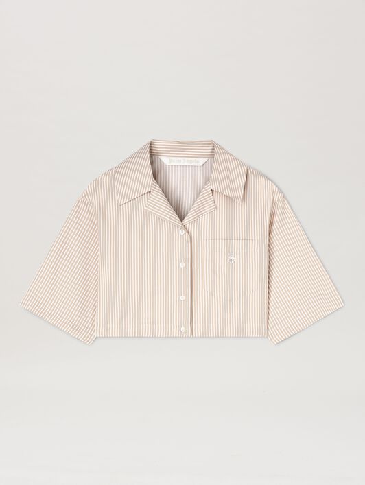PALM ANGELS  Curved Logo cropped shirt CAMEL - OFF WHITE PWGG008S25FAB001