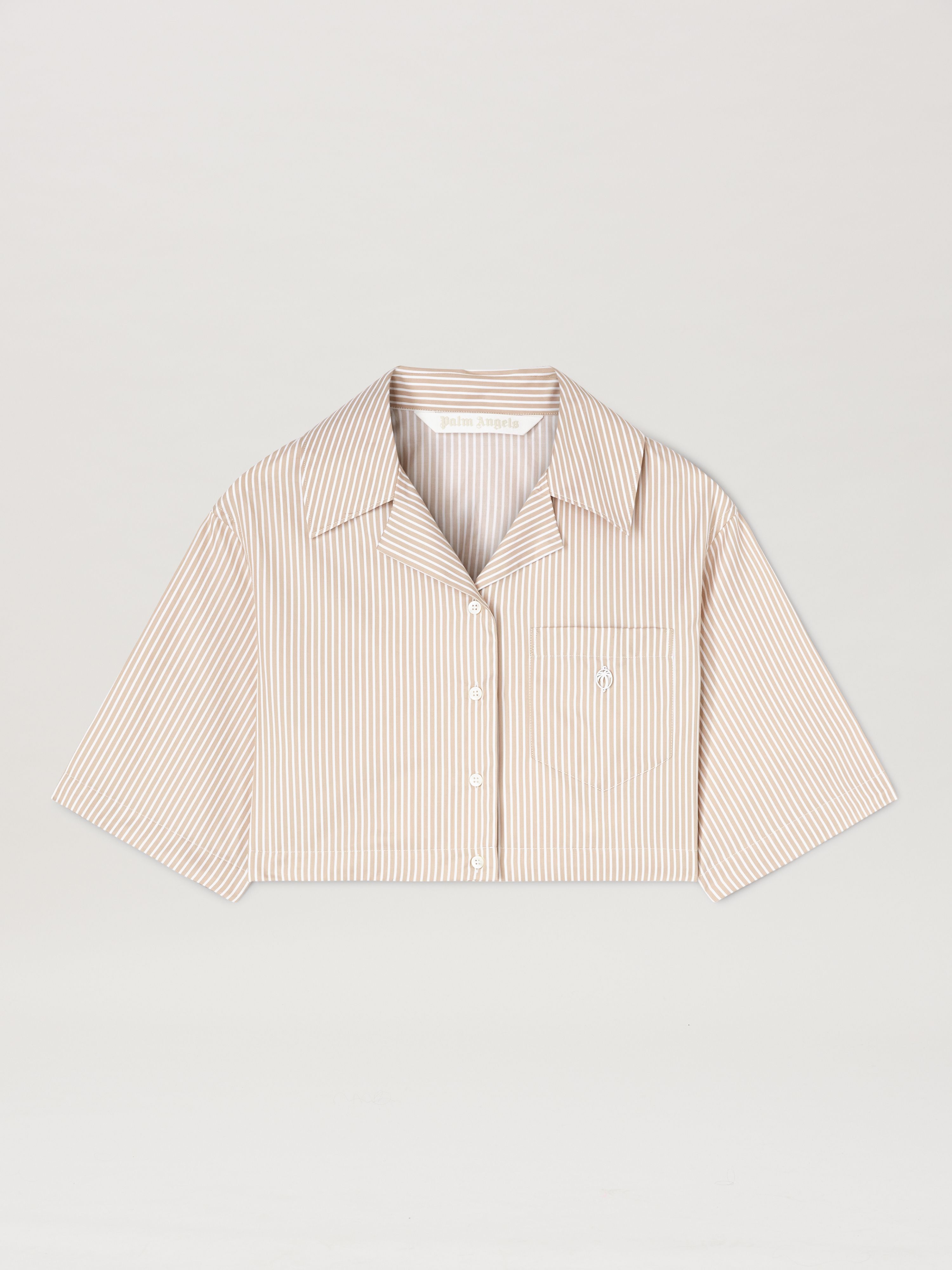 PALM ANGELS  Curved Logo cropped shirt CAMEL - OFF WHITE PWGG008S25FAB001