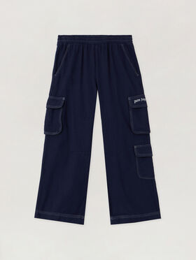 PALM ANGELS Logo Flannel Loose Cargo Pant NAVY BLUE - OFF WHITE PGCF005F25FAB001
