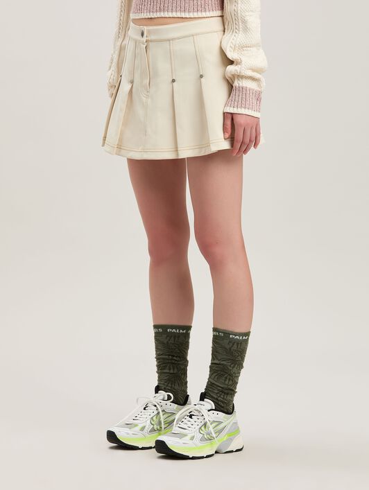 PALM ANGELS  Pleated Mini Skirt AVORIO - AVORIO PWCC085S25FAB001