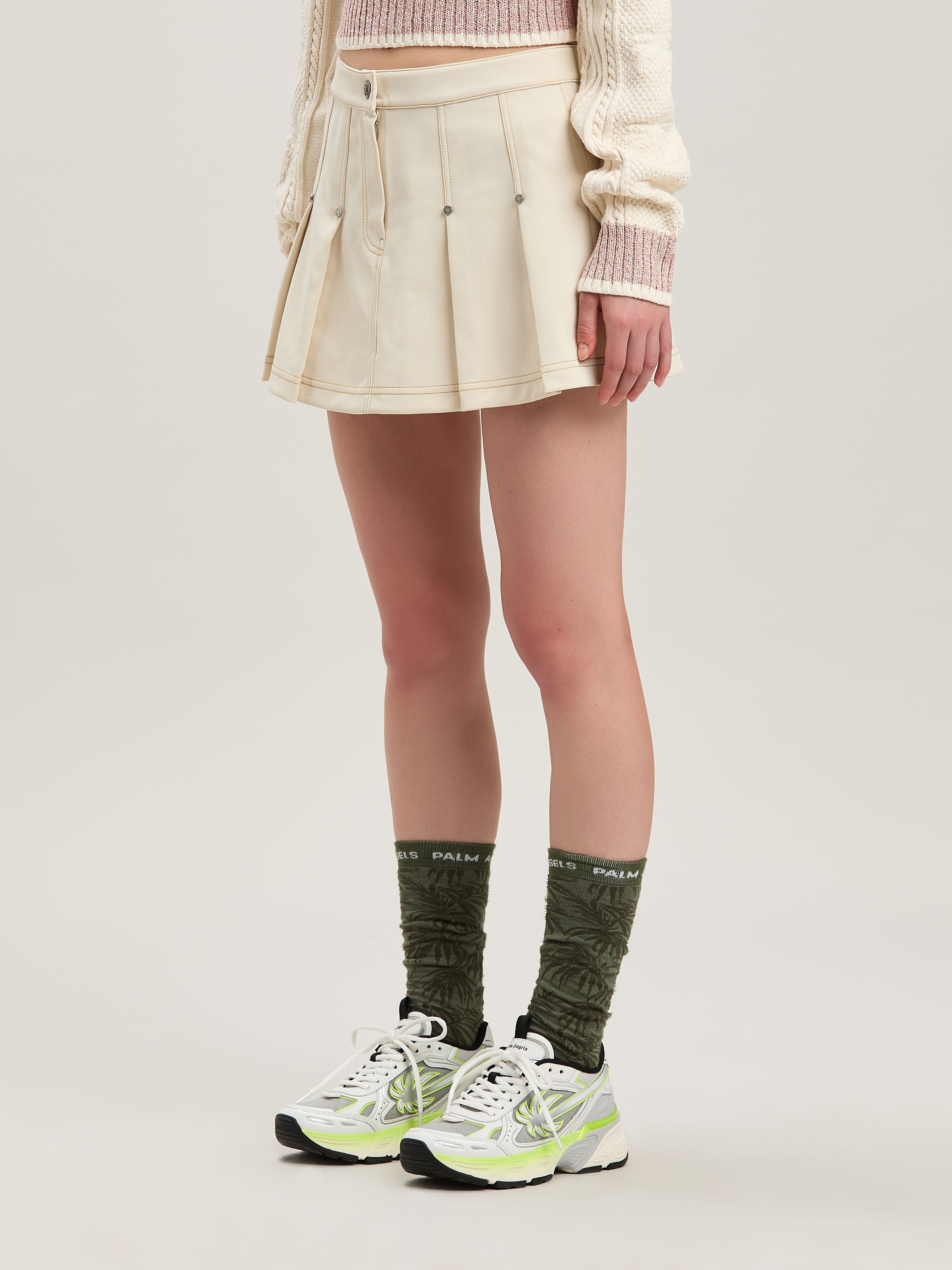 PALM ANGELS  Pleated Mini Skirt AVORIO - AVORIO PWCC085S25FAB001