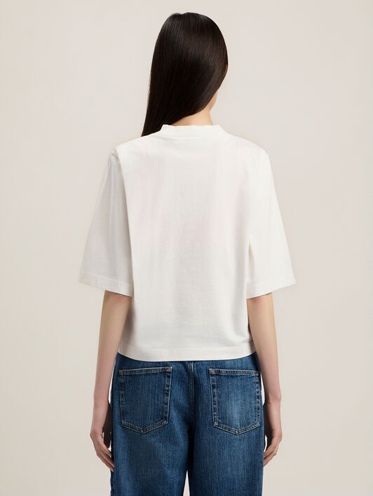 PALM ANGELS Curved Logo Boxy T-Shirt OFF WHITE BLACK PWAA079S26JER004