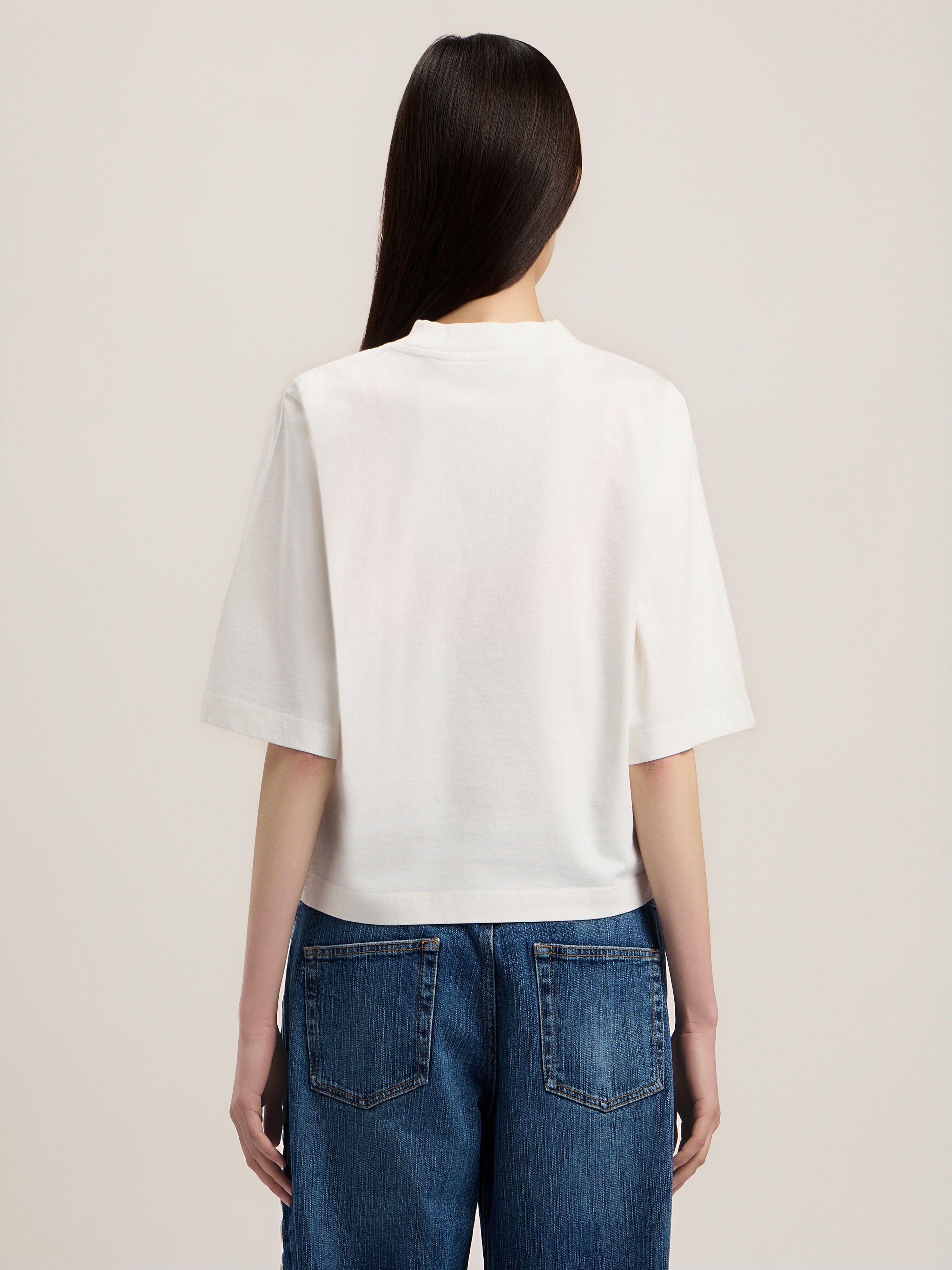 PALM ANGELS Curved Logo Boxy T-Shirt OFF WHITE BLACK PWAA079S26JER004