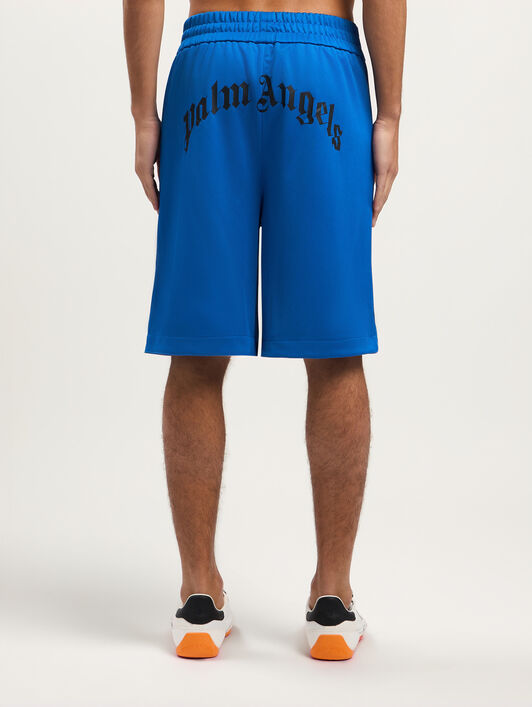 PALM ANGELS Back Curved Logo Track Shorts COBALT BLUE BLACK PMCL00AS26FAB001