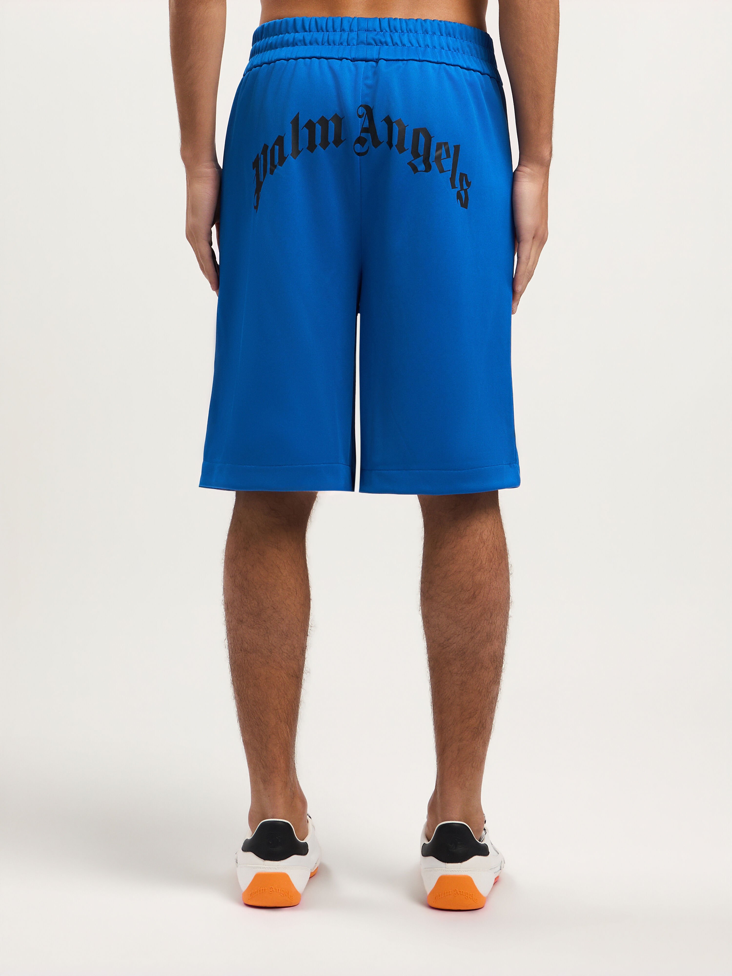 PALM ANGELS Back Curved Logo Track Shorts COBALT BLUE BLACK PMCL00AS26FAB001
