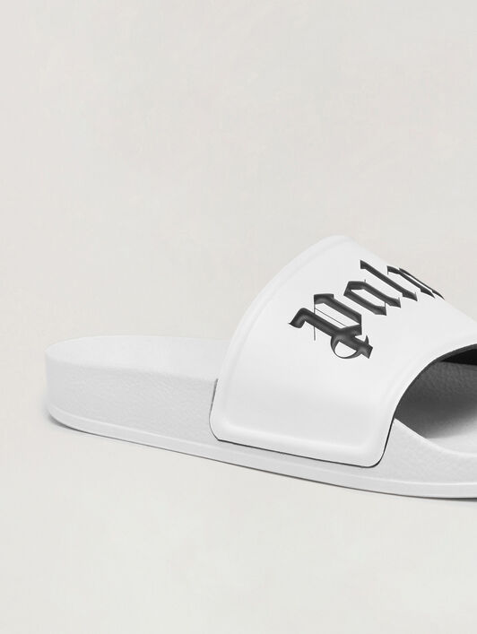 PALM ANGELS Pool Slider WHITE BLACK PWIC002C99PLA003