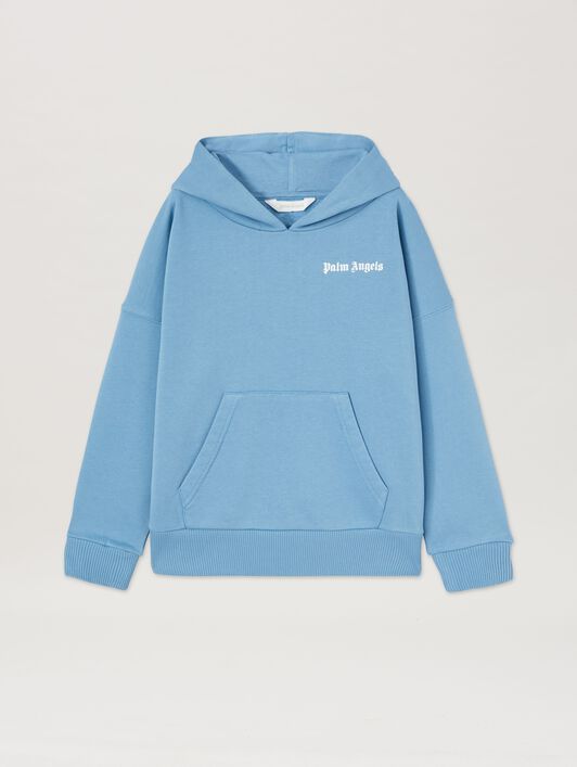 PALM ANGELS  Klassischer Hoodie mit Logo DUSTY BLUE OFF WHITE PBBB011C99FLE002