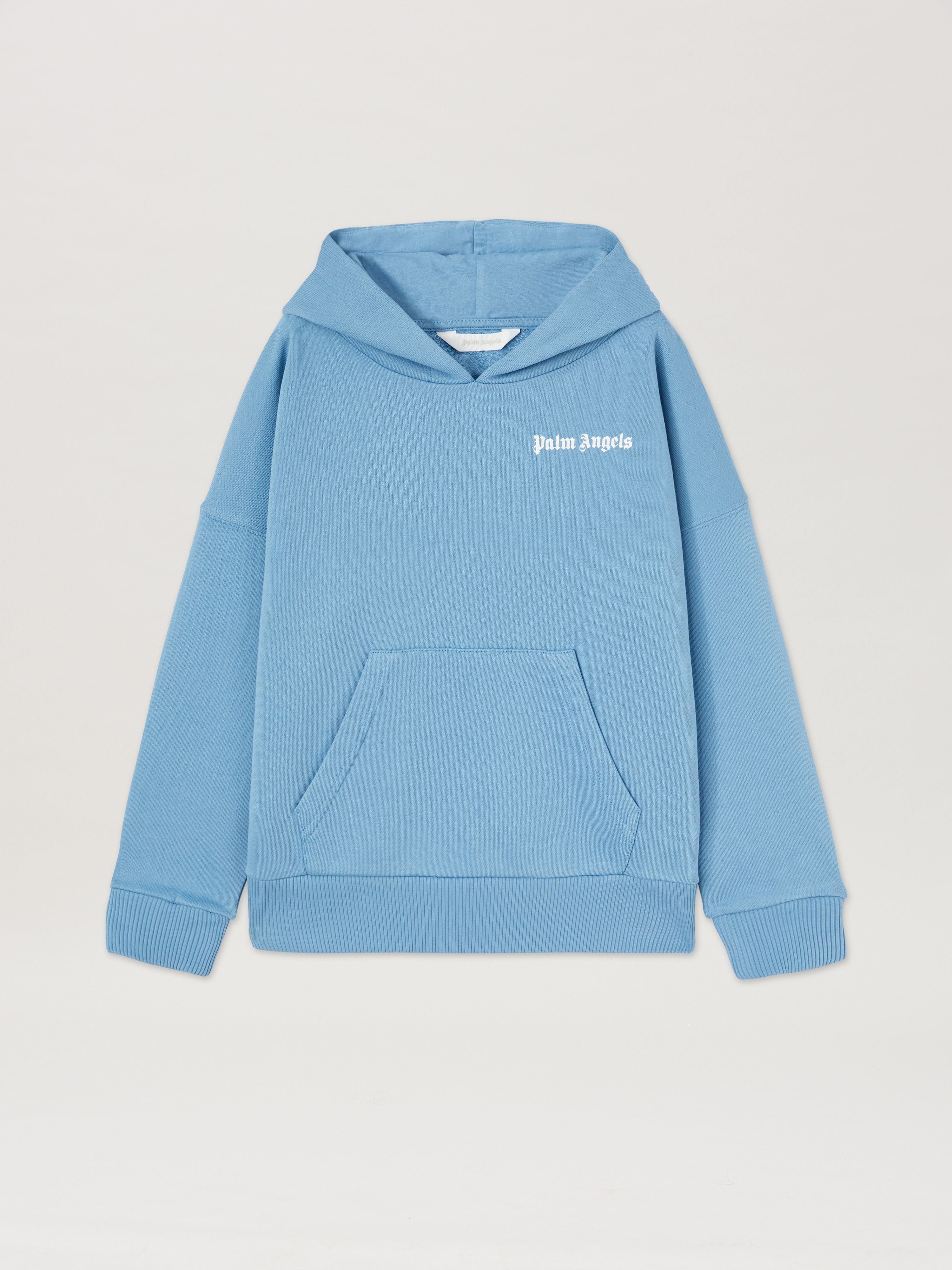 PALM ANGELS  Klassischer Hoodie mit Logo DUSTY BLUE OFF WHITE PBBB011C99FLE002