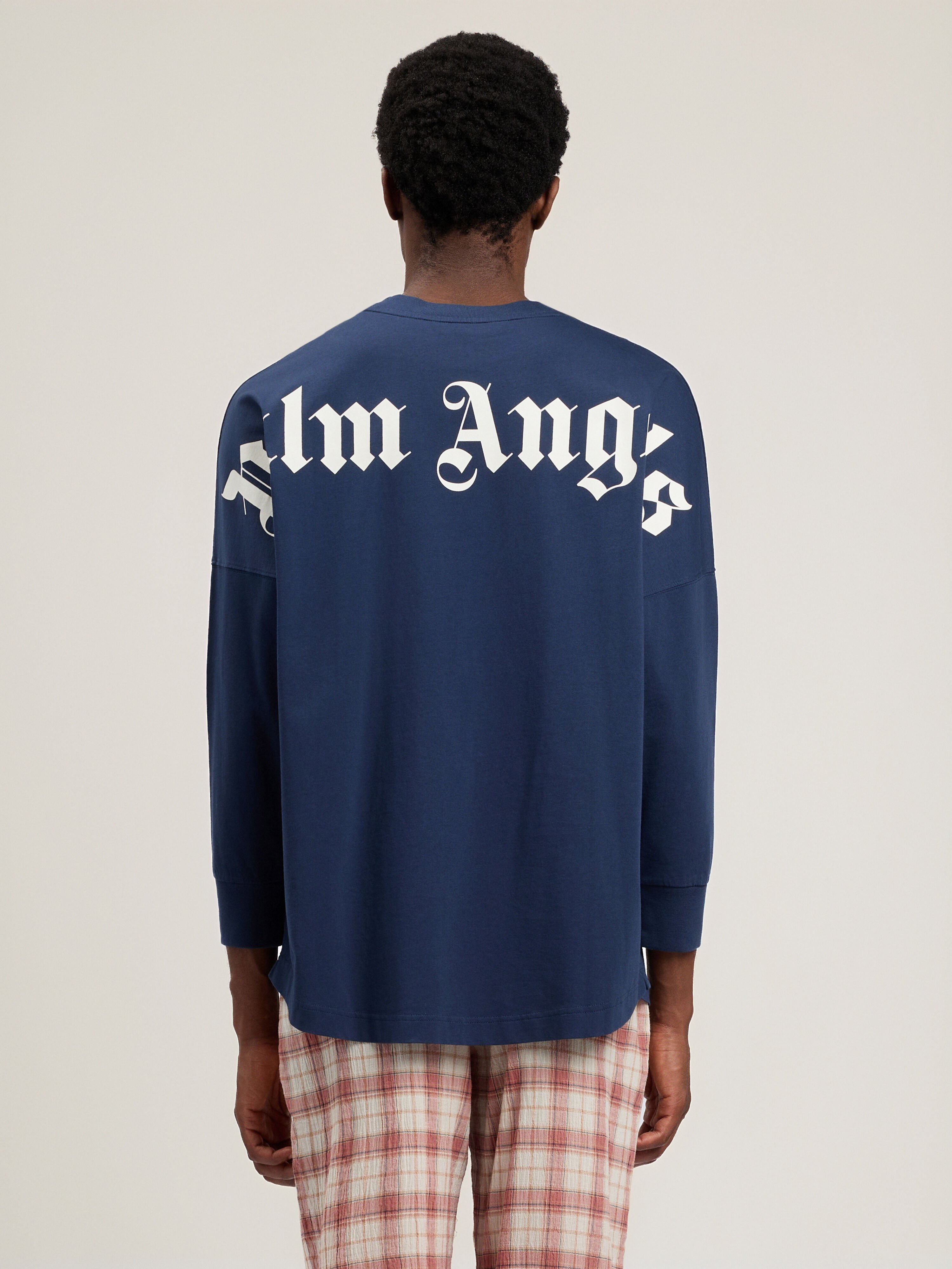 PALM ANGELS Classic Logo Long-Sleeved Over T-Shirt NAVY BLUE OFF WHITE PMAB059S26JER001