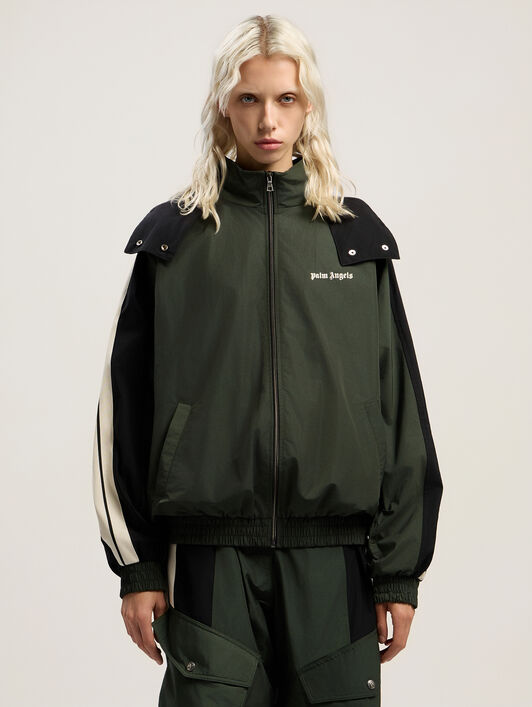 PALM ANGELS Colorblock Track Windbreaker FOREST GREEN - BLACK PWEB016F25FAB001
