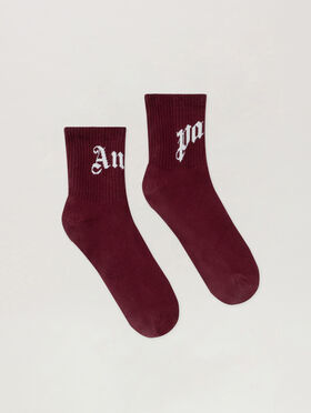 PALM ANGELS Curved Logo Socks BURGUNDY - OFF WHITE PMRA008F25FAB001