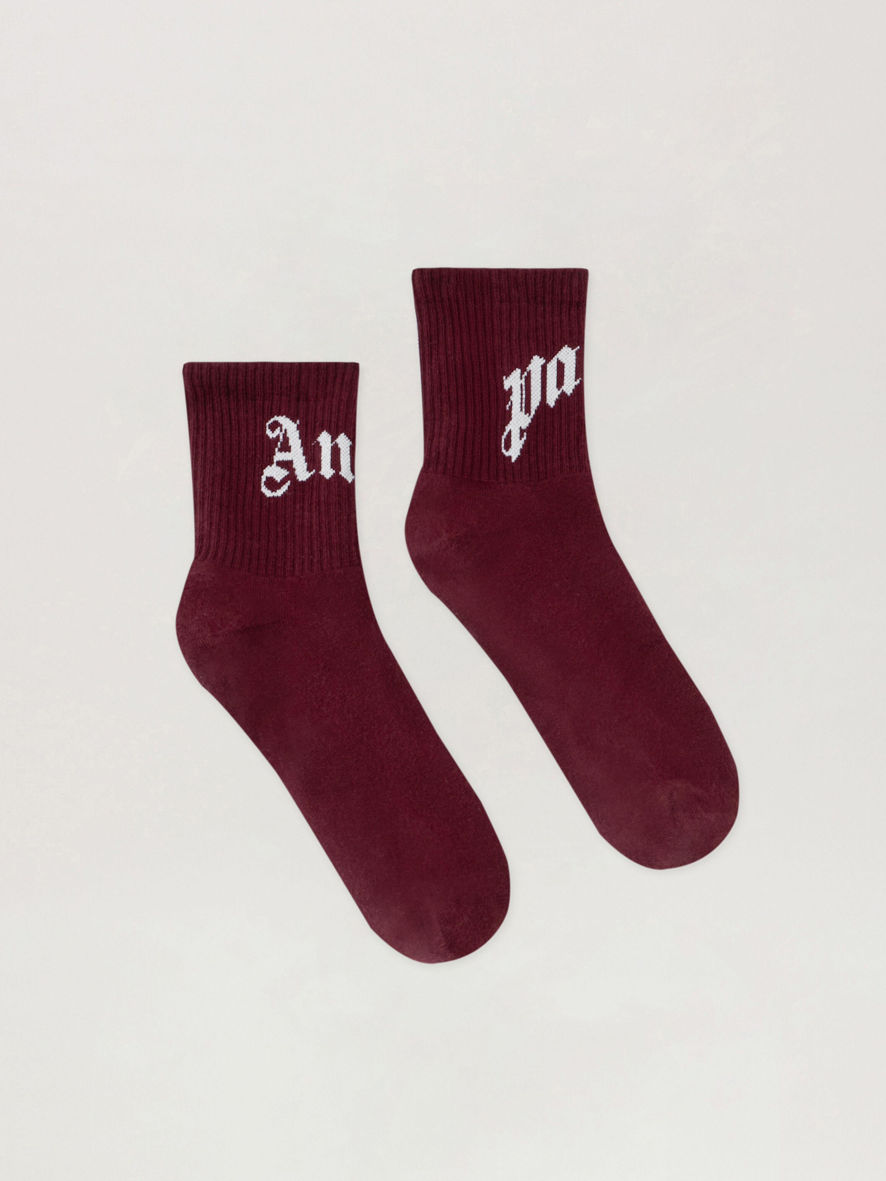 PALM ANGELS Curved Logo Socks BURGUNDY - OFF WHITE PMRA008F25FAB001