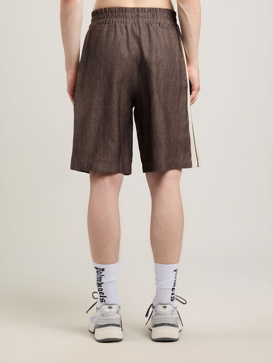 PALM ANGELS Classic Logo Track Shorts BROWN OFF WHITE PMCB05CS26FAB001