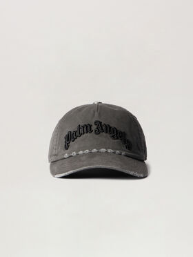 PALM ANGELS Curved Logo Distressed Cap ANTHRACITE - BLACK PMLB104F25FAB007