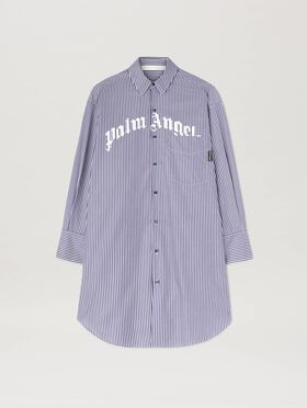 PALM ANGELS  Curved logo striped shirtdress BROWN - DARK BROWN PWJA035S25LEA001