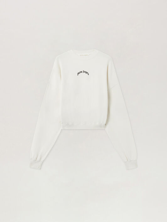 PALM ANGELS Curved Logo Loose Crop Sweatshirt OFF WHITE BLACK PWBA05DS26FLE001