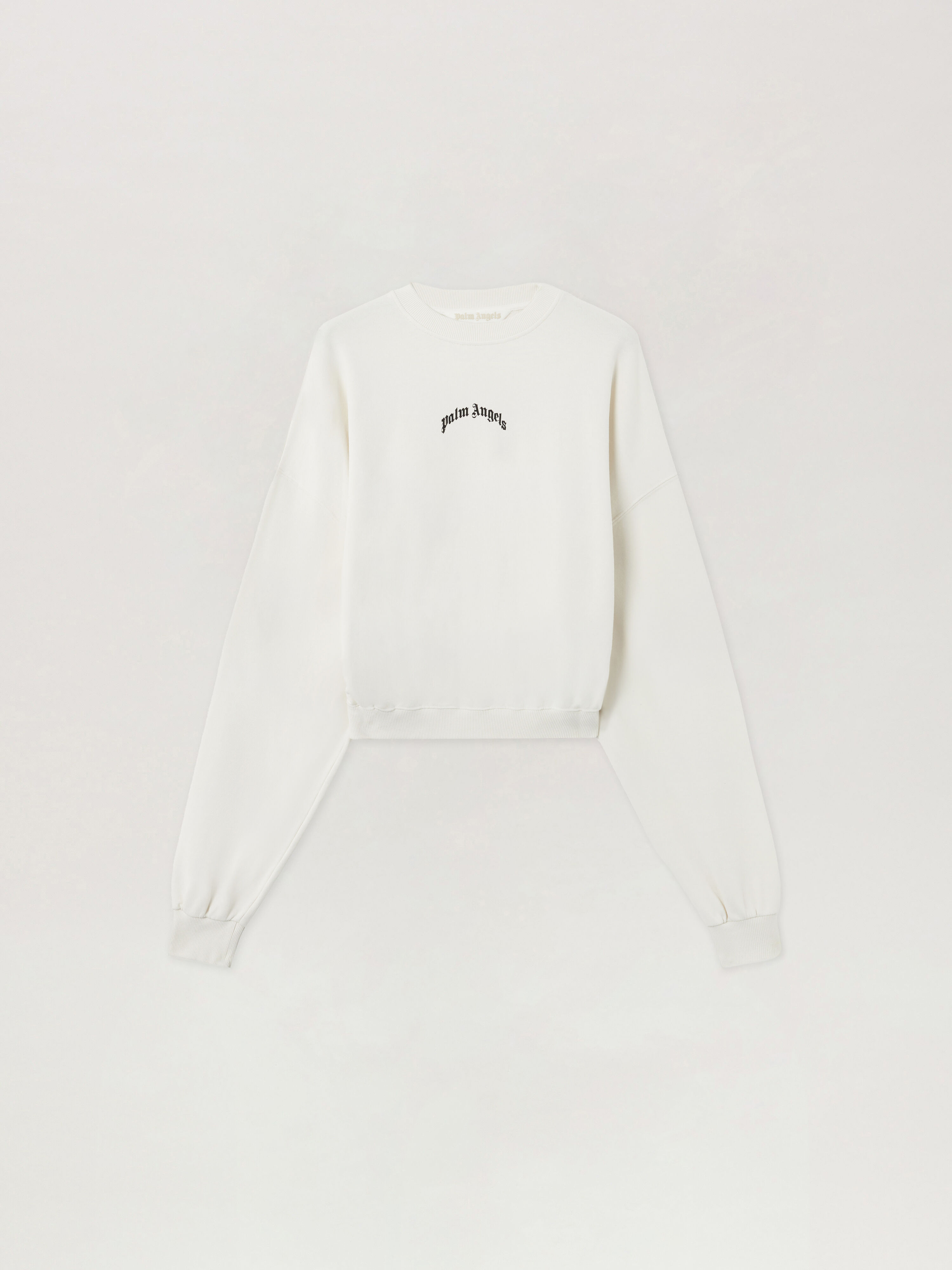 PALM ANGELS Curved Logo Loose Crop Sweatshirt OFF WHITE BLACK PWBA05DS26FLE001