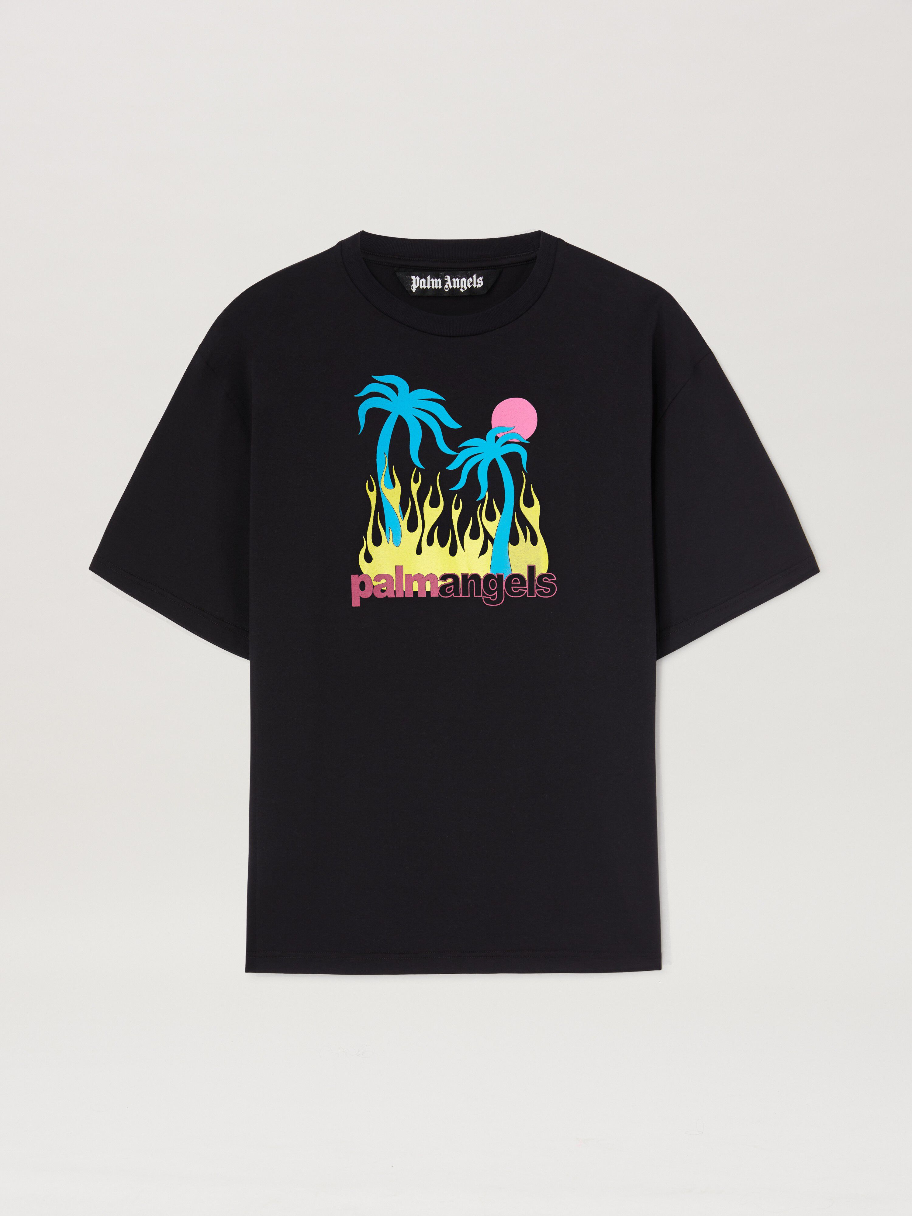 PALM ANGELS  Burning Oasis T-shirt BLACK - MULTICOLOR PMAA089S25JER002