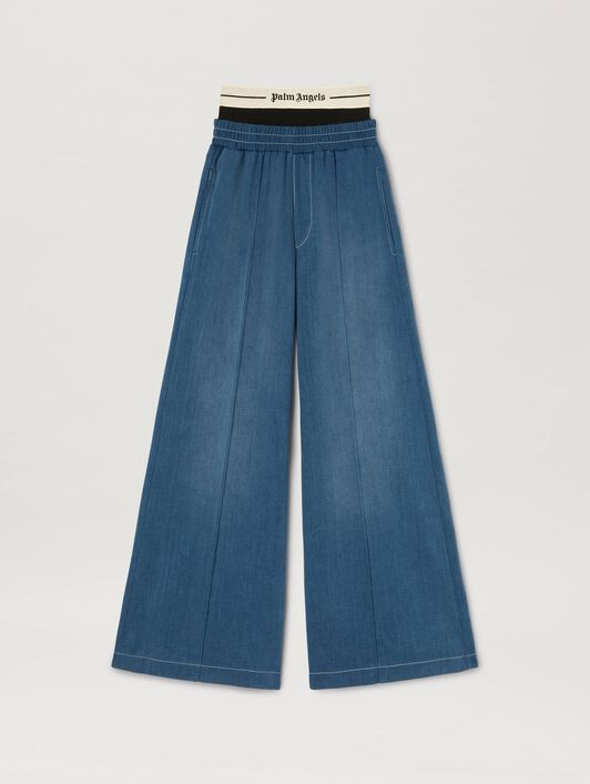 PALM ANGELS  Jogginghose mit Palme INDIGO BLUE - OFF WHITE PWCH024S25FAB001