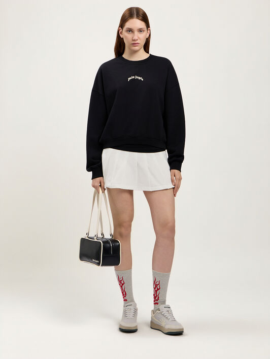 PALM ANGELS Curved Logo Crop Sweatshirt BLACK TOFU PWBA05DS26FLE001