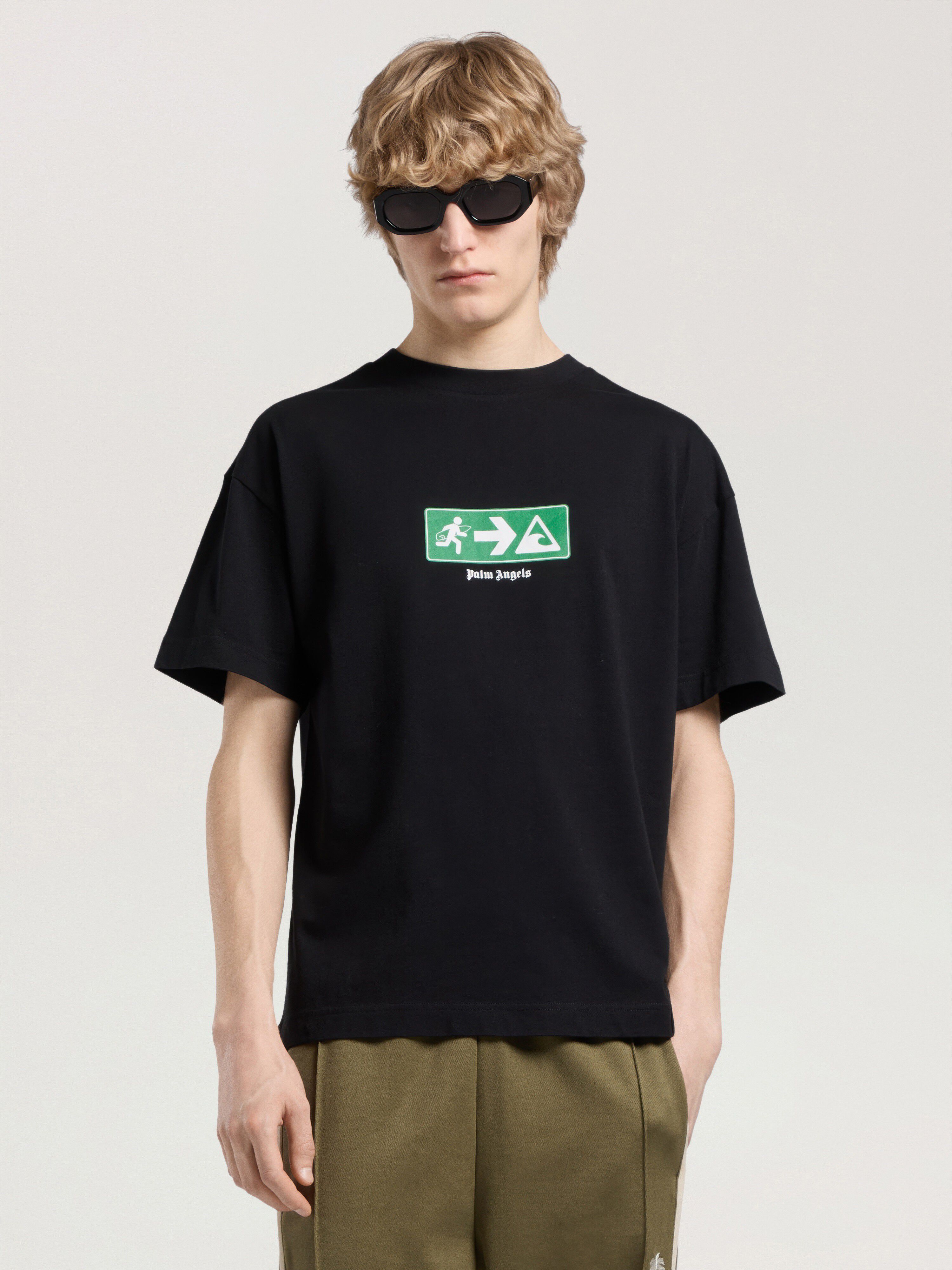 Street Signals Regular T-Shirt PALM ANGELS Street Signals Regular T-Shirt BLACK - GREEN PAMAA01W26JR09