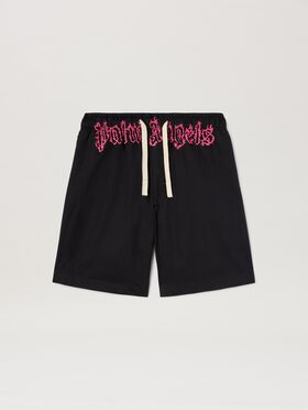 PALM ANGELS  Flame logo sweat shorts BURGUNDY - OFF WHITE PMCL004S25FAB001