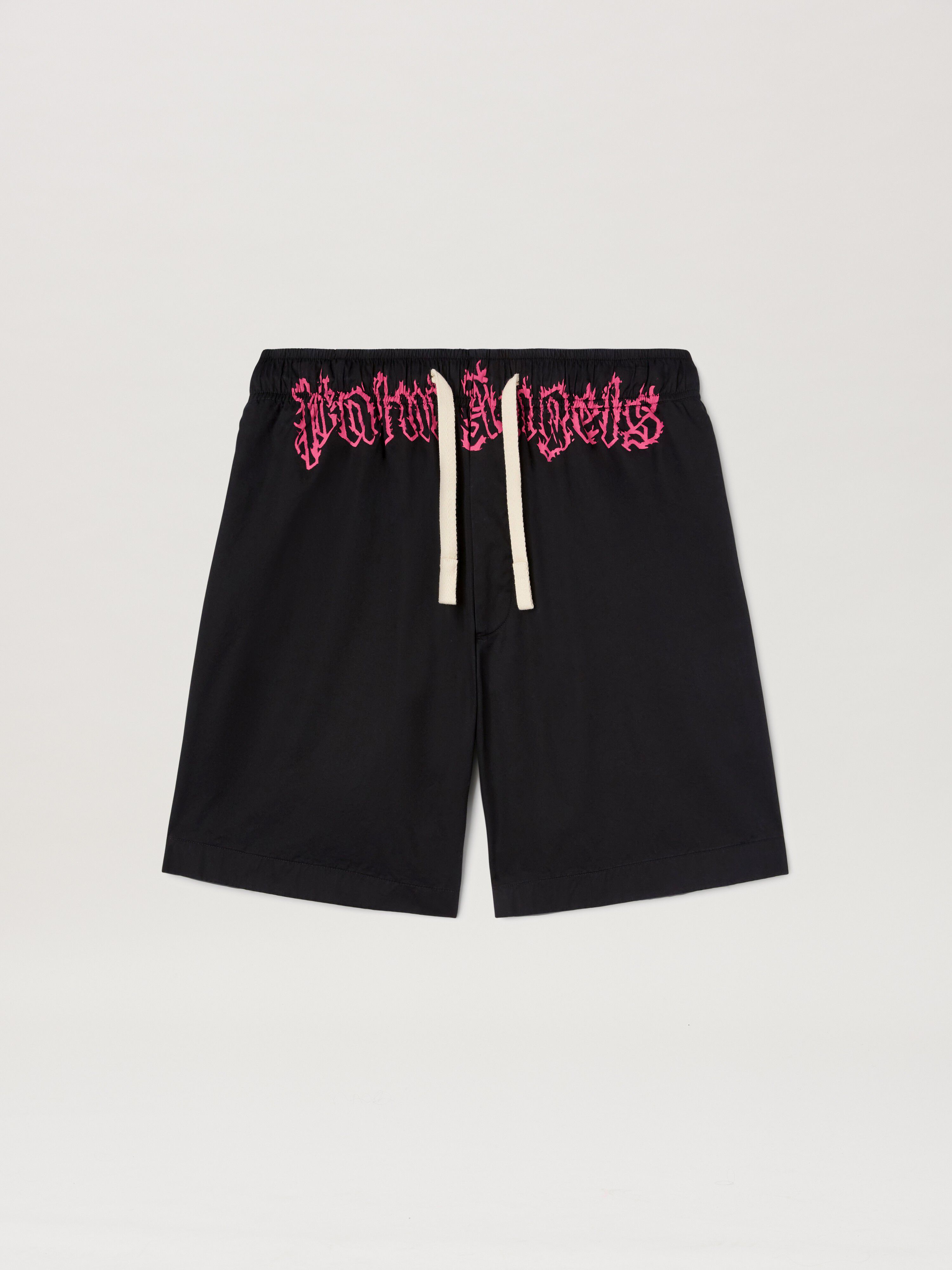PALM ANGELS  Flame logo sweat shorts BLACK - FUCHSIA PMCB051S25FAB001