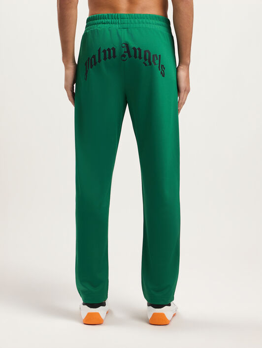 PALM ANGELS Back Curved Logo Track Pants GREEN BLACK PMCJ048S26FAB001