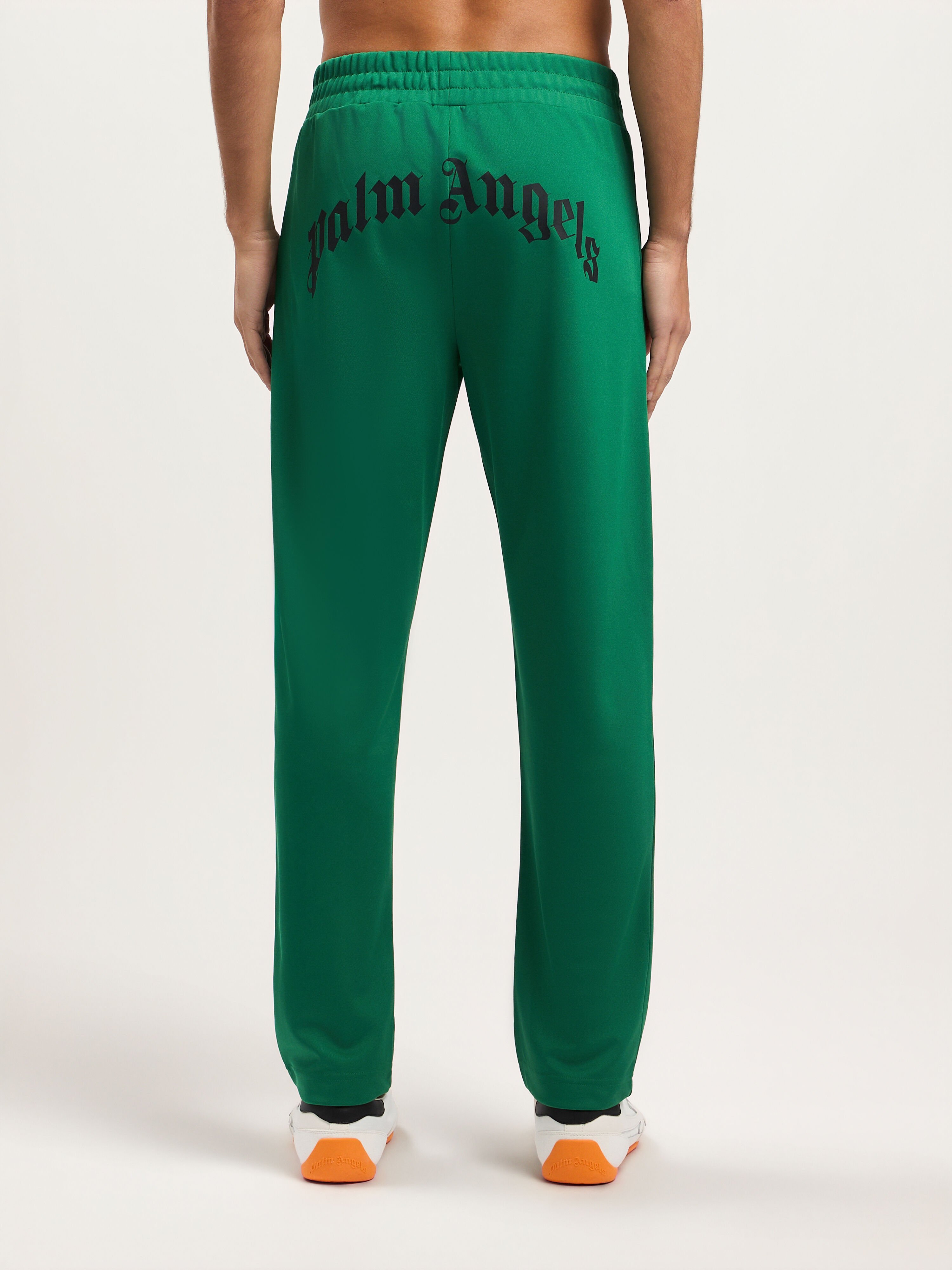 PALM ANGELS Back Curved Logo Track Pants GREEN BLACK PMCJ048S26FAB001