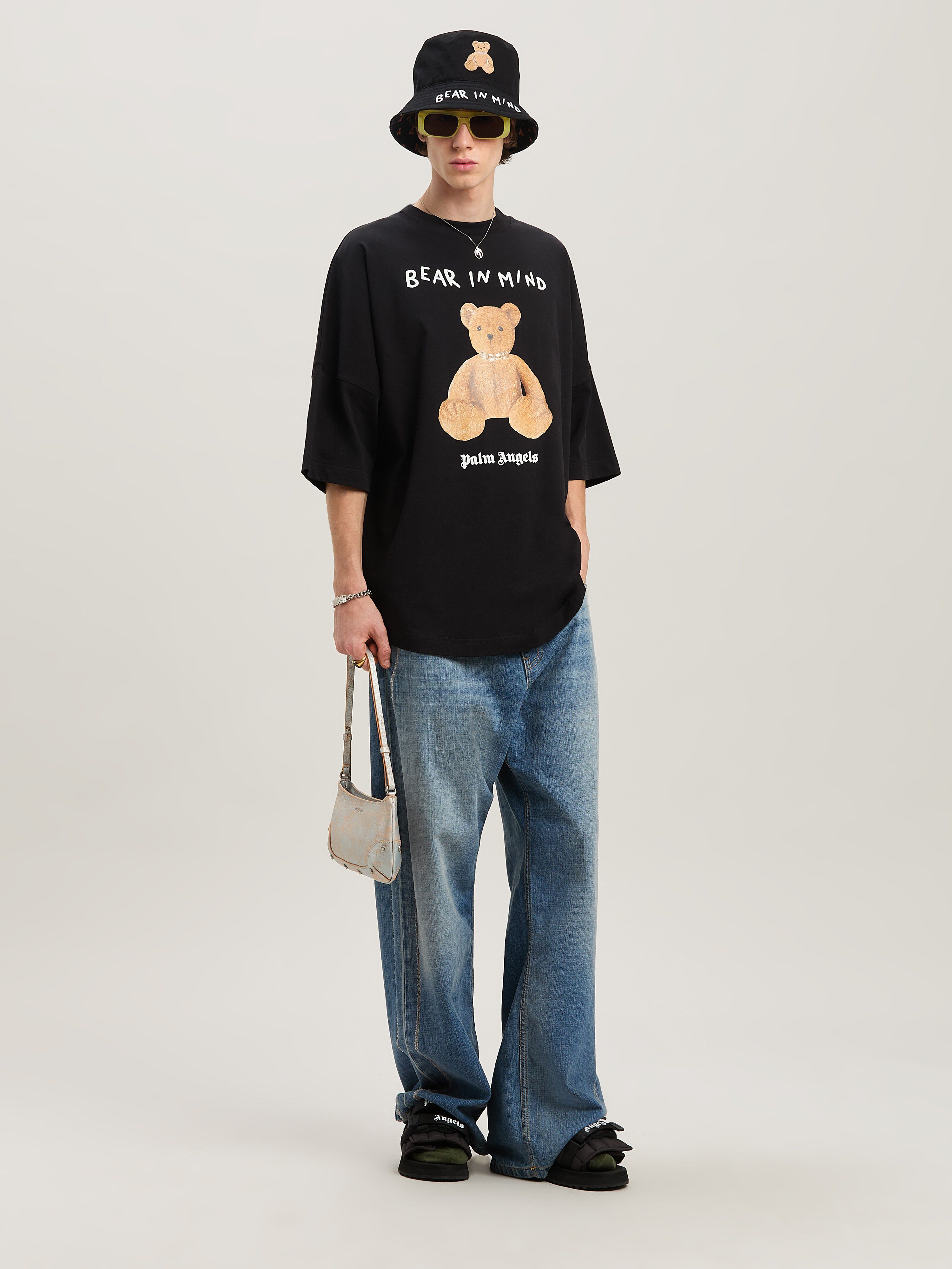 PALM ANGELS  Bear in Mind Over T-shirt BLACK - BROWN PMAA002S25JER002