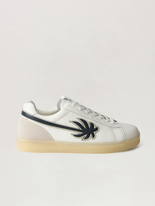 PALM ANGELS Palm Tennis Lea Sneakers WHITE NAVY BLUE PMIA111S26LEA002