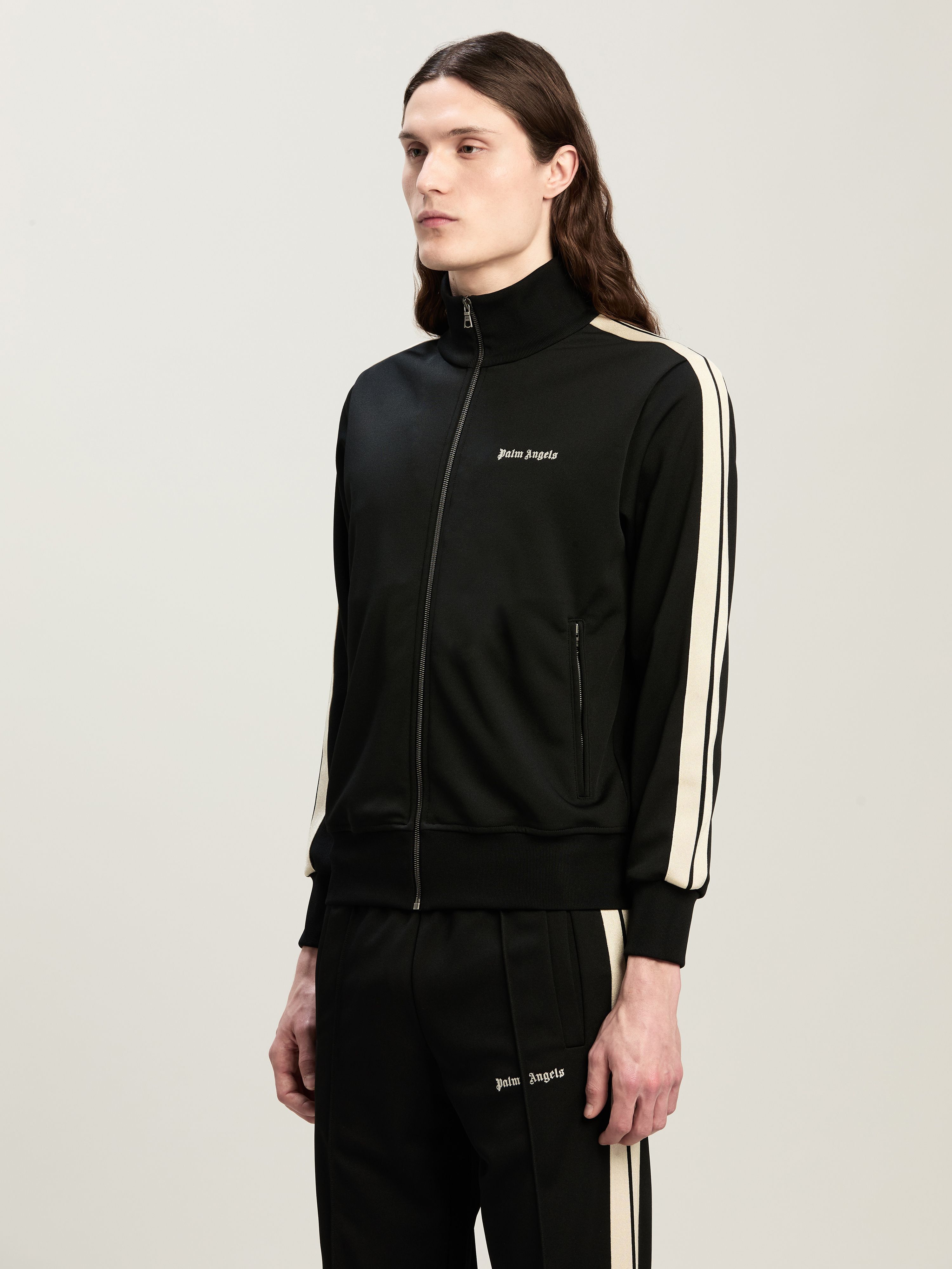PALM ANGELS  Trainingsjacke mit eingesticktem Logo BLACK - OFF WHITE PMBD058C99FAB002