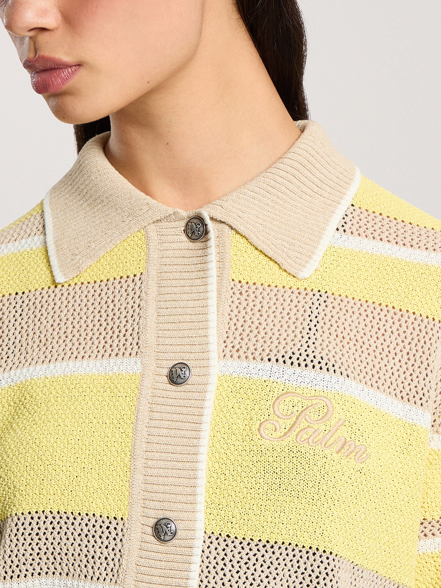 Palm Sway Beach Cardigan PALM ANGELS Palm Sway Beach Cardigan LIGHT YELLOW - KAKI PAWHB01F26KN01
