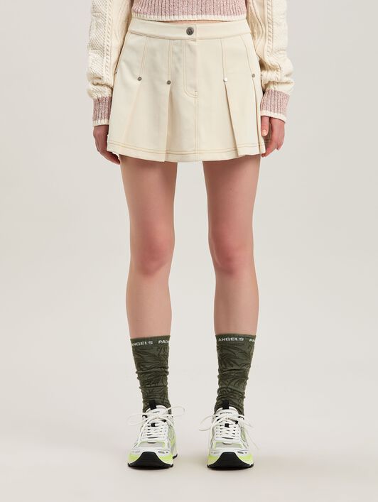 PALM ANGELS  Pleated Mini Skirt AVORIO - AVORIO PWCC085S25FAB001