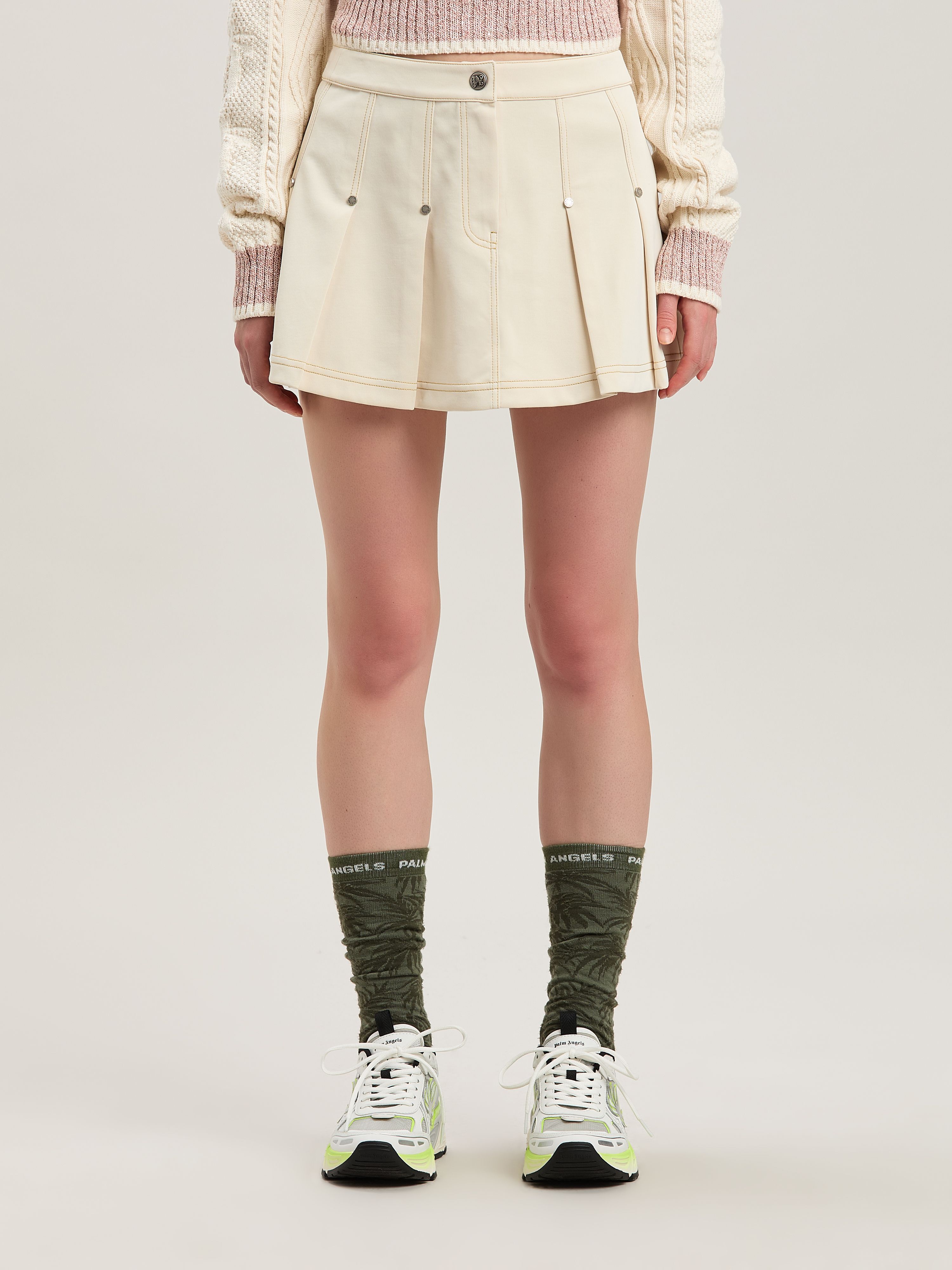 PALM ANGELS  Pleated Mini Skirt AVORIO - AVORIO PWCC085S25FAB001