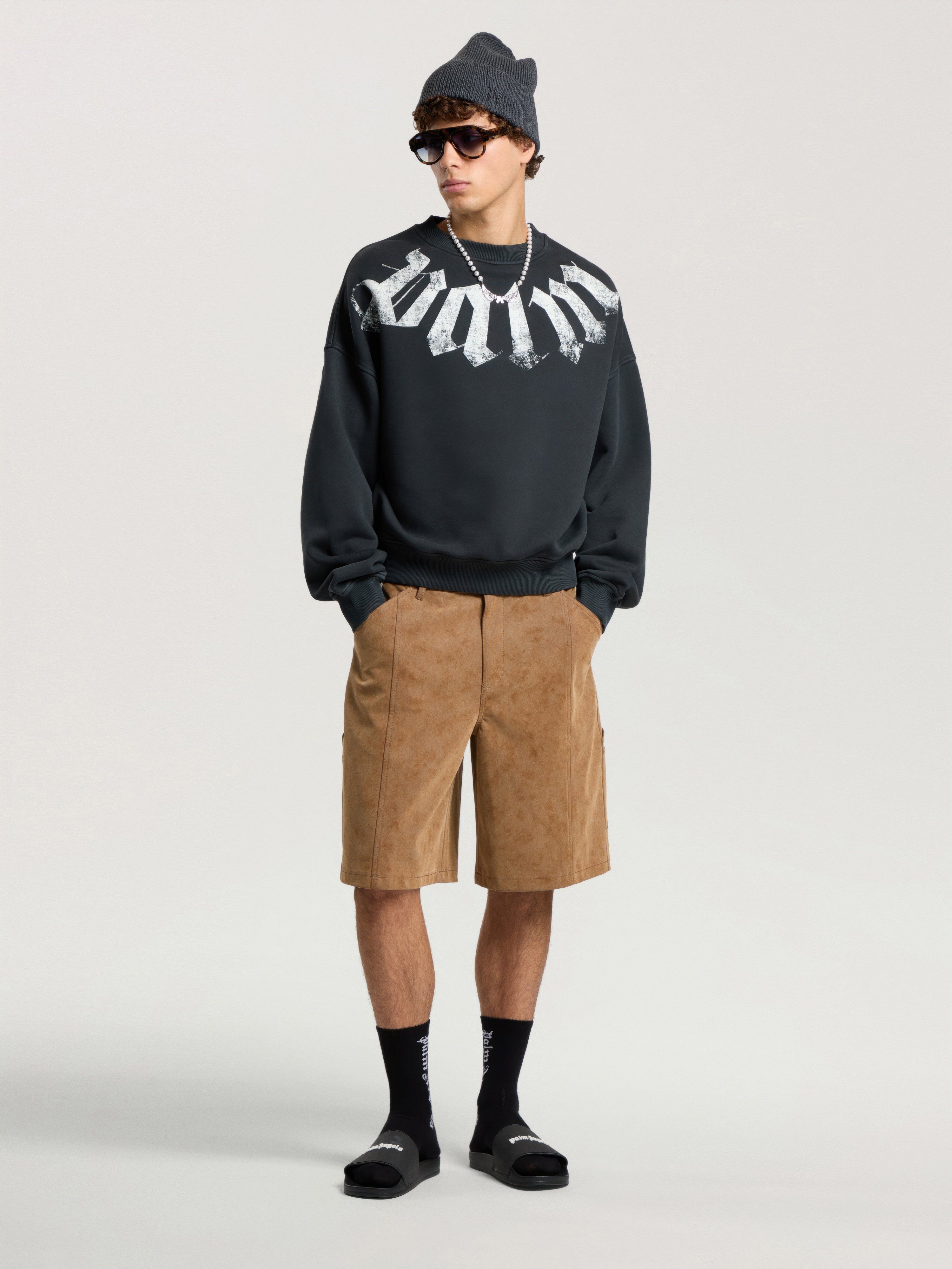 Big Neck Logo Loose Sweatshirt PALM ANGELS Big Neck Logo Loose Sweatshirt BLACK - OFF WHITE PAMBA04F26FL01