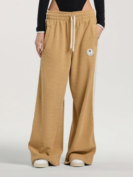 Palm Tree Chenille Loose Track Pants PALM ANGELS Palm Tree Chenille Loose Track Pants KAKI - OFF WHITE PAWCJ01W26FB01
