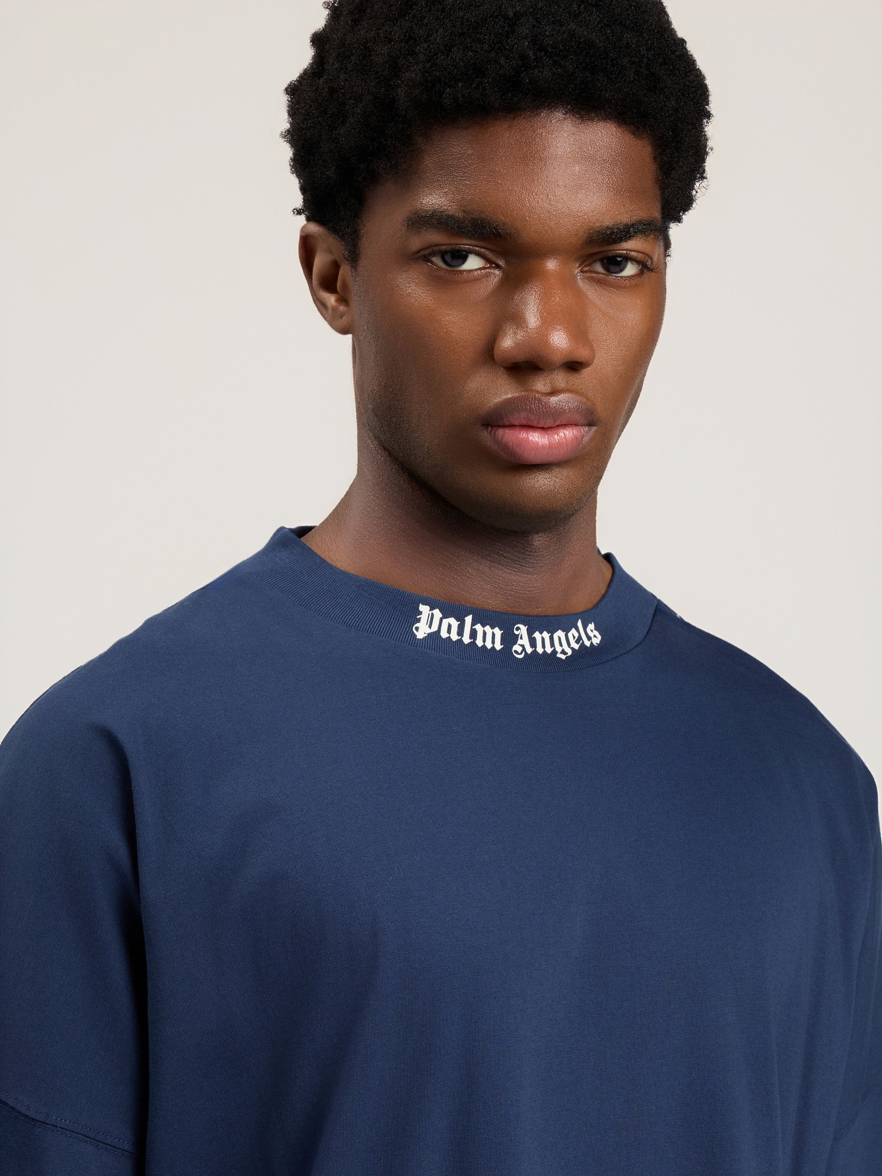 PALM ANGELS Classic Logo Over T-Shirt NAVY BLUE OFF WHITE PMAA10BS26JER001