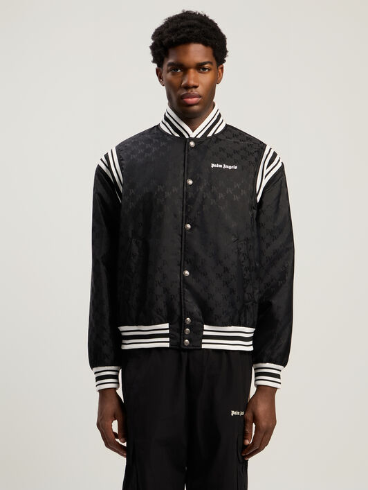 PALM ANGELS Monogram Jacquard Bomber BLACK - OFF WHITE PMEH037F25FAB001